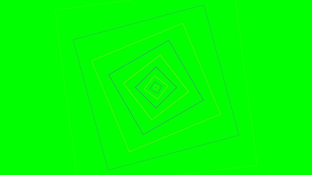 Abstract tunnel effect with nested geometric squares on a green background
