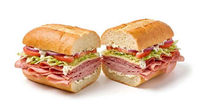 Delicious italian subs with layers of meat and fresh vegetables on crusty bread