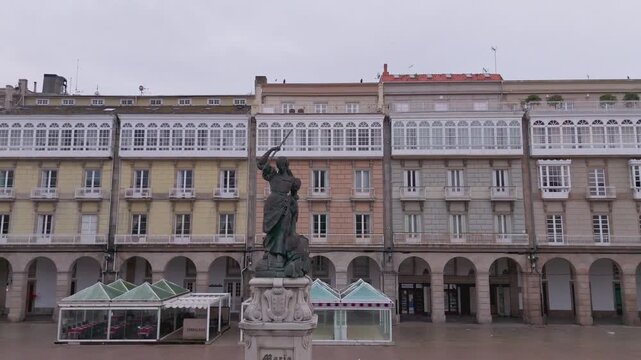 Aerial view of maria pita square in a coruna, galicia