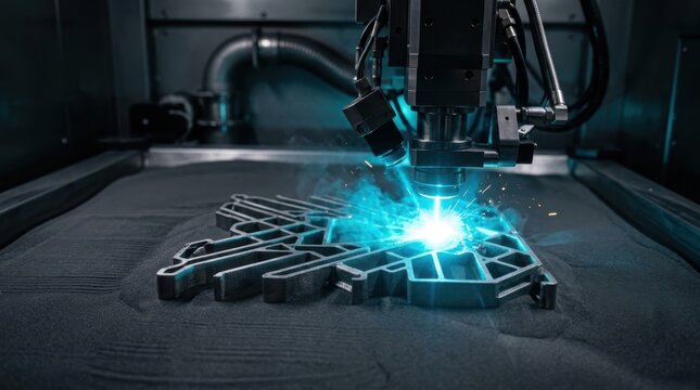 Industrial 3D printer printing metal part in a factory