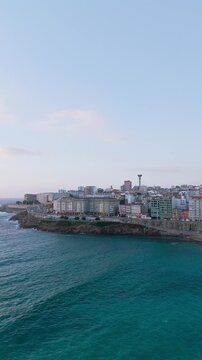 Aerial view of orzan beach coastline in a coruna, spain