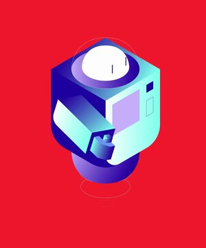 Isometric futuristic robot character 3D motion graphics animation