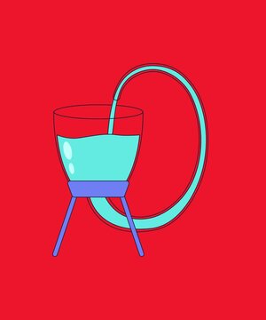 Endless water loop concept with glass and recirculating tube animation