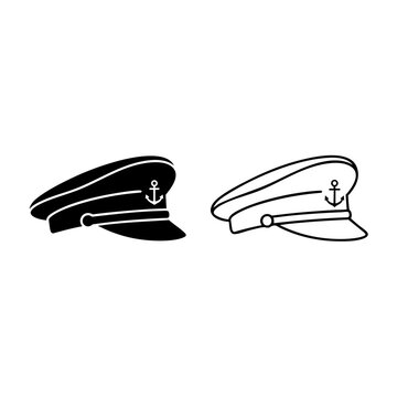 captain hat icon line art with silhouette vector design featuring sailor, nautical