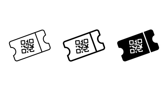 QR Code Ticket Icons, Event Pass Vector Set, Digital Access Pass Graphics