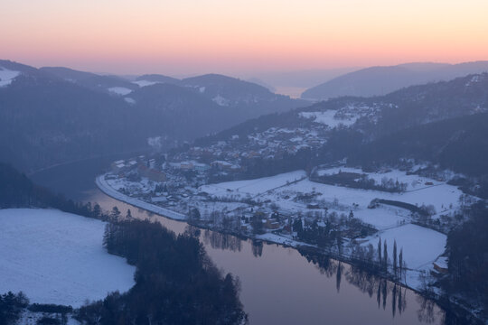 Winter view from Solenicka vyhlidka over Vltava valley
