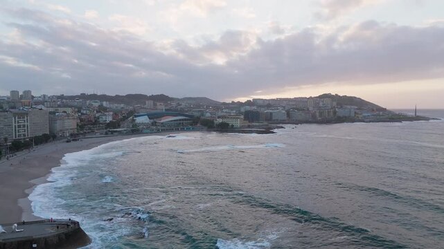 Aerial view of orzan beach cityscape in a coruna