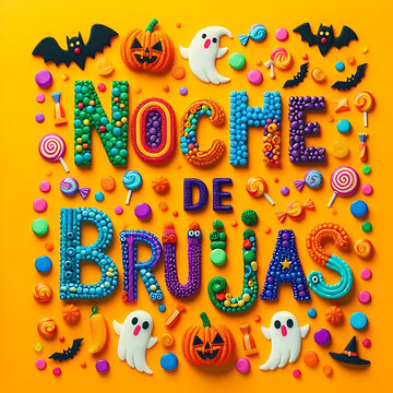 Texto de Noche de Brujas hecho de caramelos en 3D
