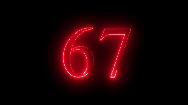 glowing red color neon 67 text, Educational concept promote advertising concept isolate using QuickTime black background 4k motion video 