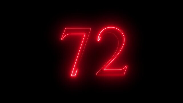 glowing red color neon 72 text, Educational concept promote advertising concept isolate using QuickTime black background 4k motion video 