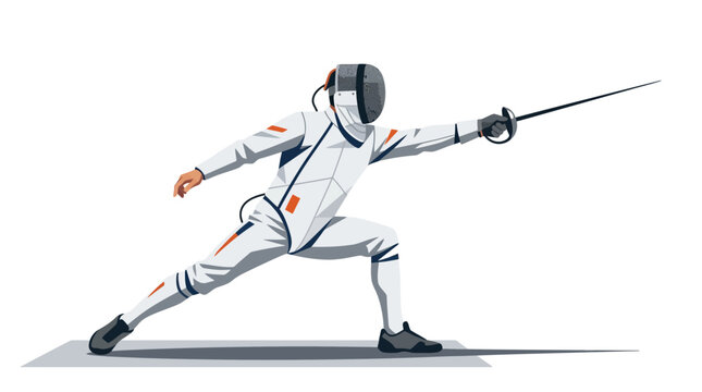 Fencer in action, isolated on white background