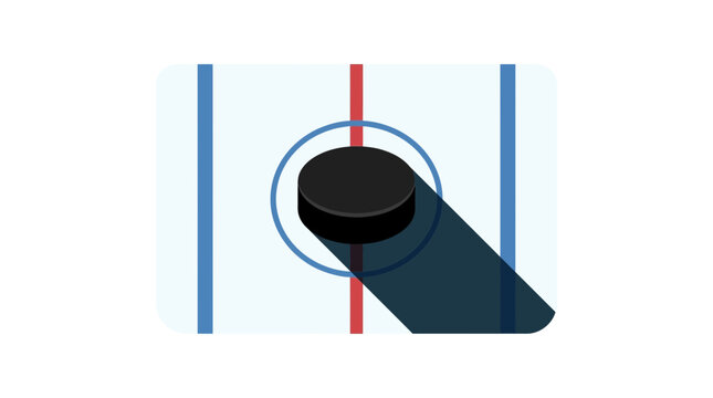 Ice Hockey Puck on Rink Center Spot Isolated