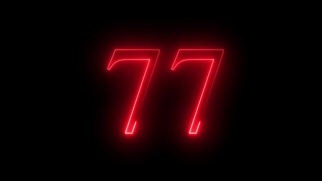 glowing red color neon 77 text, Educational concept promote advertising concept isolate using QuickTime black background 4k motion video 