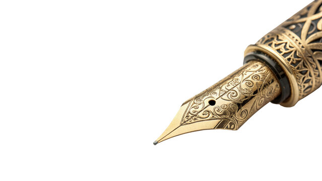 Luxury vintage fountain pen with gold nib isolated on a white background