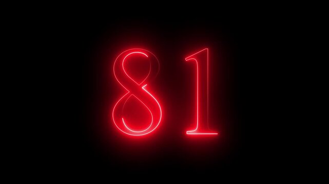 glowing red color neon 81 text, Educational concept promote advertising concept isolate using QuickTime black background 4k motion video 