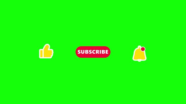 You tube subscribe button animation with like and notification bell on green screen