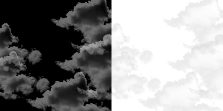 Dark moody storm clouds and soft vapor texture. Featuring dramatic overcast sky, fluffy cumulus pattern, atmospheric nature element and background. Transparent Background