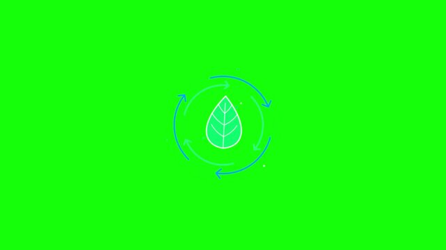 Eco-friendly leaf with rotating arrows animation on green screen background sustainability