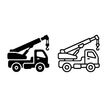 crane truck body line art with silhouette vector icon design