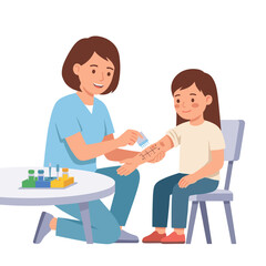 Fototapeta premium Female nurse performing allergy skin test on young girl in clinic 