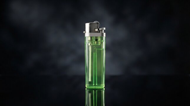 Transparent green lighter with smoke effect on black background