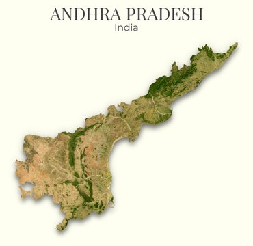 Andhra Pradesh, India Shaded Relief Map. Hillshaded physical terrain map illustration showing elevation, topography, and landforms.