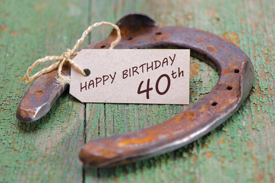 Gl&uuml;ckwunschkarte zum 40. Geburtstag mit Hufeisen als Gl&uuml;cksbringer &ndash; FOTOMONTAGE