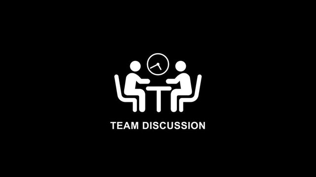 Team discussion animation with moving clock hands for business meetings and corporate strategy presentations