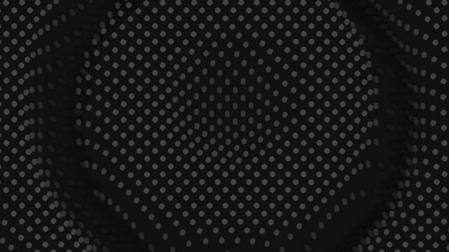 Dark halftone spheres form an abstract undulating grid pattern in a minimalist 3D animation with monochrome shading ideal for sleek tech video backgrounds