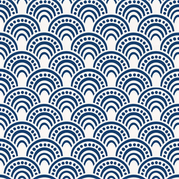 Seamless seigaiha wave pattern in indigo and white