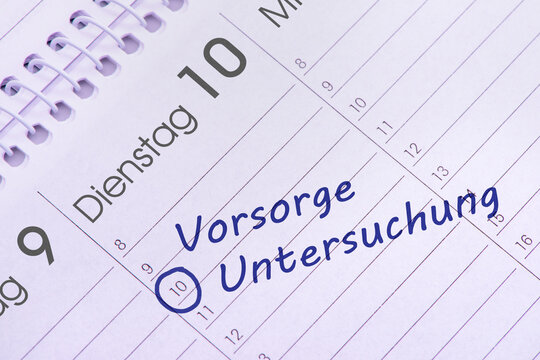 In einem Kalender ist ein Termin vorgemerkt f&uuml;r Vorsorgeuntersuchung