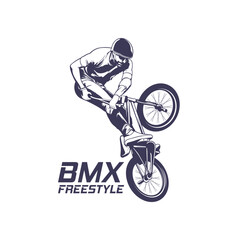 Fototapeta premium Extreme BMX Freestyle Rider Vector Logo Illustration. Perfect for BMX club logos, skatepark branding, event badges, t-shirt prints, decals, and extreme sports.