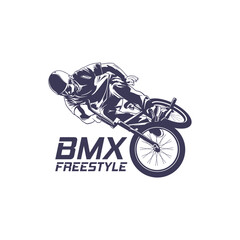 Fototapeta premium Extreme BMX Freestyle Rider Vector Logo Illustration. Perfect for BMX club logos, skatepark branding, event badges, t-shirt prints, decals, and extreme sports.