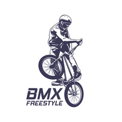 Fototapeta premium Extreme BMX Freestyle Rider Vector Logo Illustration. Perfect for BMX club logos, skatepark branding, event badges, t-shirt prints, decals, and extreme sports.