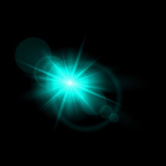 Fototapeta premium A vibrant teal lens flare effect against a dark background creating a dramatic and energetic visual
