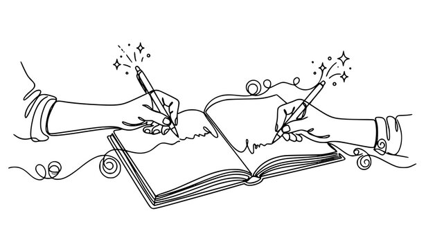 Left Handers Day Person Writing with Left Hand Continuous Line Vector