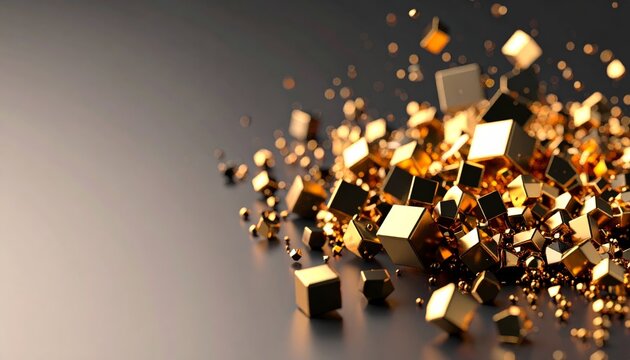 a pile of gold cubes on a black background