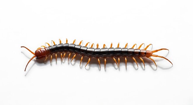 Long Centipede crawling on a white background