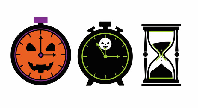 Halloween themed clocks and hourglass timer set