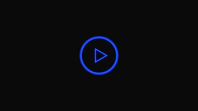 Minimalist Blue video play button icon on a black background 4k .
