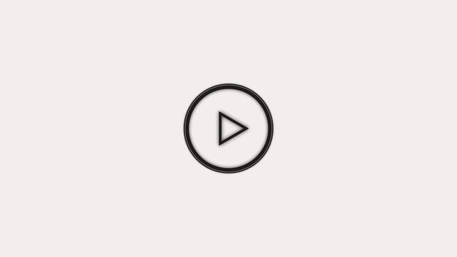 Minimalist white video play button icon on a black background 4k video.