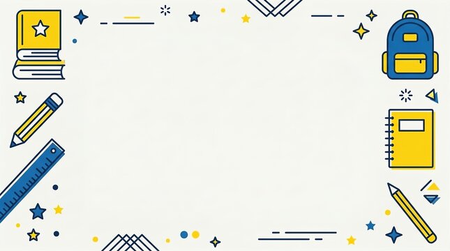 School and Educational Supplies Border in Flat Design Style