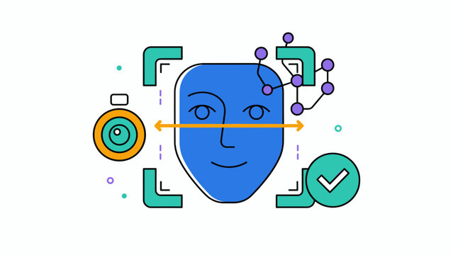 Facial recognition technology vector, biometric face scan icon, digital identity verification and security authentication system