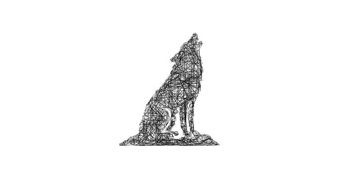 Sketch howling wolf icon animation - smooth progressive reveal