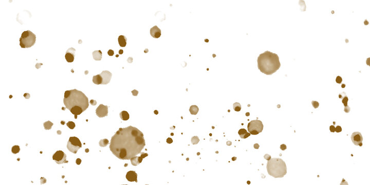 Brown paint splatter texture overlay with scattered drops and ink dots, creating a grunge art effect on transparent background
