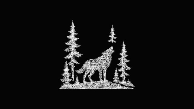 Sketch wolf in forest icon animation - smooth progressive reveal