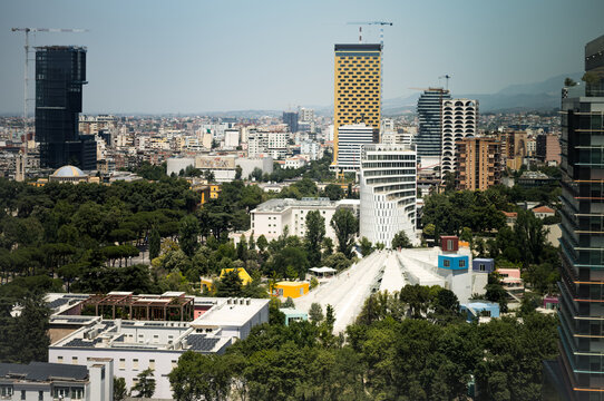 View of the capitol city of Tiran&euml; in Albania. 