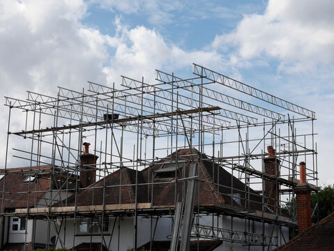 Europe, UK, England, London, scaffolding on house daylight