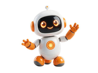Naklejka premium Cute White and Blue AI Robot Welcoming with Open Hands