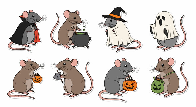 Cute Halloween Mice Stickers Set Collection